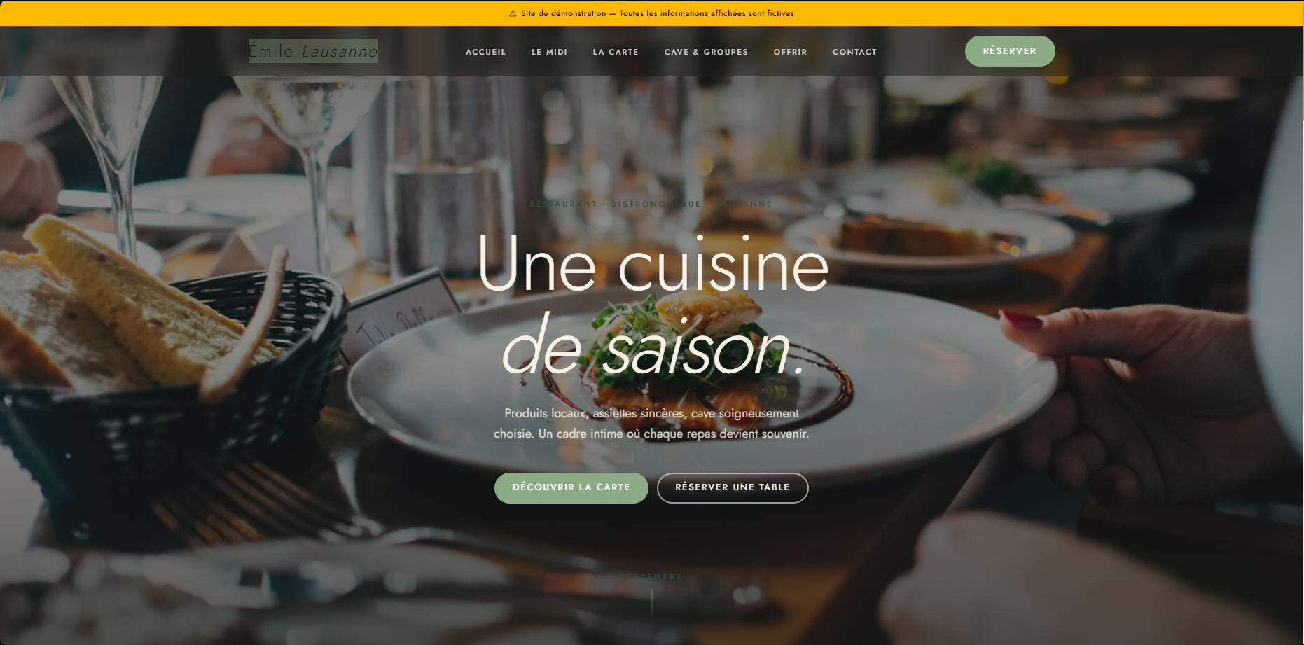 Capture d'écran du projet Emile Restaurant